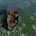 Small Boat With Solar Panel Floating On Green Water Surface 3d model