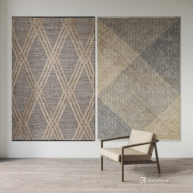 Stylish Square Rugs With Intricate Geometric Designs In Neutral Colors For Modern Living Room 3d model 