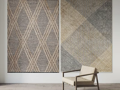 Stylish Square Rugs With Intricate Geometric Designs In Neutral Colors For Modern Living Room 3d model