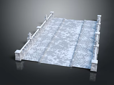 Ornate Stone Terrace Structure With Carved Railings Decorative Statues And Patterned Flooring 3d model