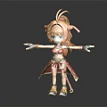 Anime Chibi Character With Orange Twin Tails Red White Outfit Black Gloves And Patterned Shoes