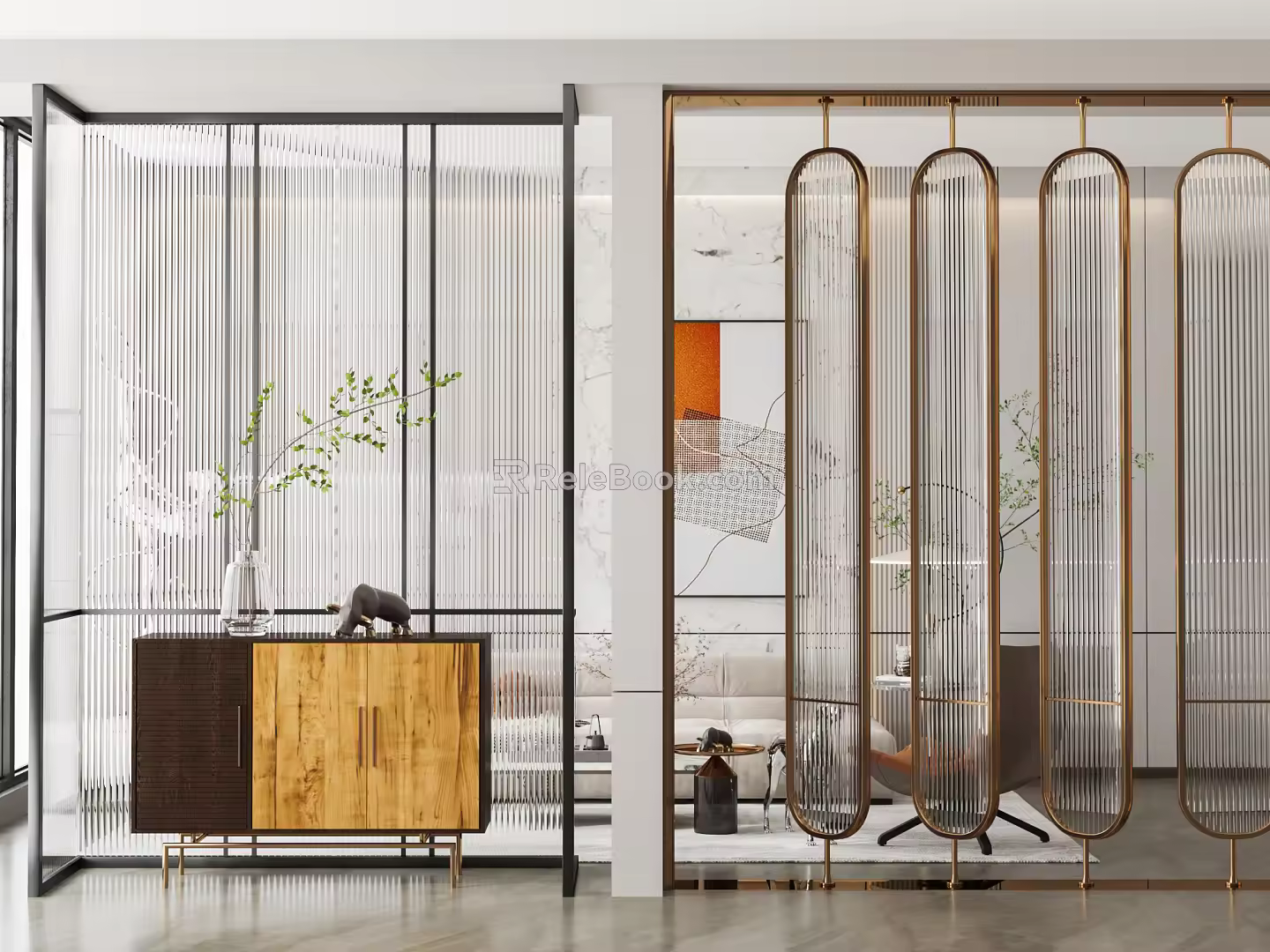 Light Luxury Partition Glass Screen Partition 3d model