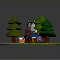 Cute Raccoon Sitting On Tree Stump With Pine Trees Backpack And Mushrooms