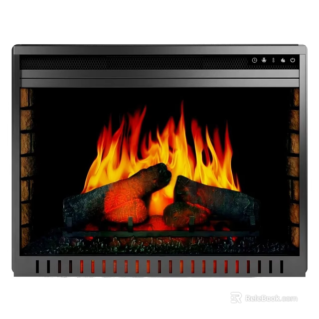 Stylish Modern Fireplace With Burning Flames Wood Logs And Metal Frame 3d model 