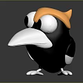 Cartoon Bird Character 3D Model With Black Body Orange Head White Beak And Big Eyes