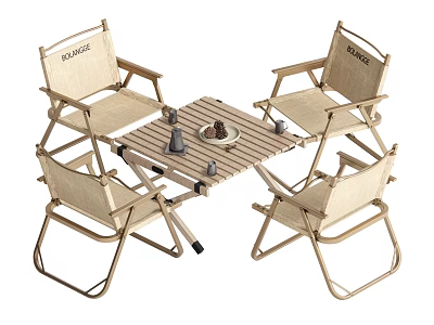 Foldable Wooden Table And Chair Set With Four Chairs Cups And Tray 3d model