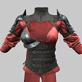 Red And Black Armor Style Tunic With Shoulder Details And Matching Pants