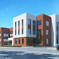 Modern School Building With Red Brick And White Facade Multi Story Windows Campus Design