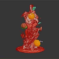 Fresh Orange Beverage with Splashing Liquid Oranges Lemon Slices and Leaves on Base