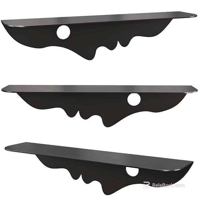 Black Metal Wall Mounted Floating Shelves With Circular Hole Design And Modern Style 3d model 