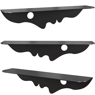 Black Metal Wall Mounted Floating Shelves With Circular Hole Design And Modern Style 3d model