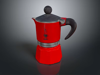 Red Moka Pot with Black Handle Silver Rim Round Lid as Household Kitchen Essential Item 3d model