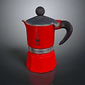 Red Moka Pot with Black Handle Silver Rim Round Lid as Household Kitchen Essential Item