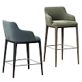 Modern Blue And Green Velvet Bar Stools With Armrests Tall Legs And Footrests