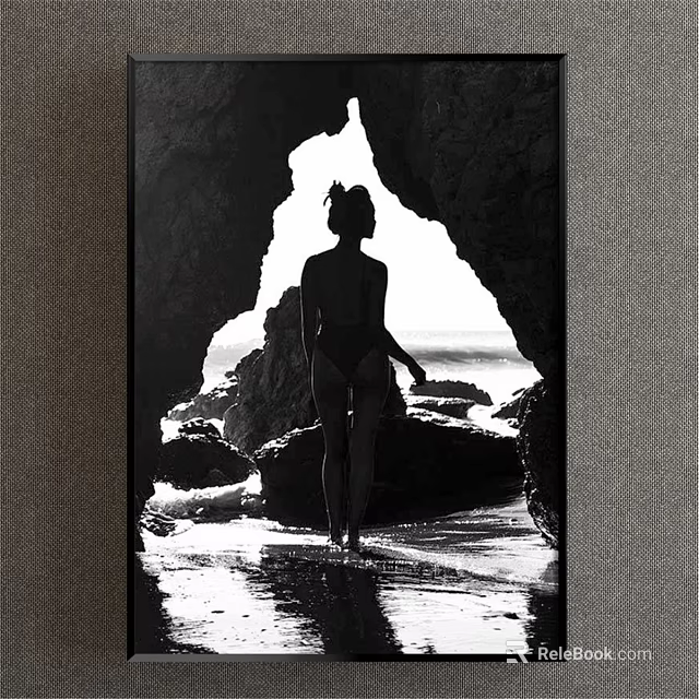 Black and White Female Figure Painting At Cave Beach With Rocks And Seawater 3d model 