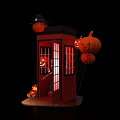 Halloween Photo Spot with Red Phone Booth Pumpkin Lanterns Witch Hat Pumpkin and Clown Figure