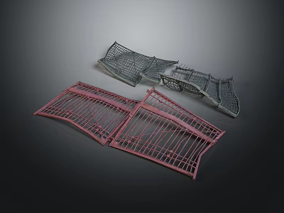 Three Red And Gray Metal Mesh Equipment Frames With Durable Structure 3d model
