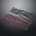 Three Red And Gray Metal Mesh Equipment Frames With Durable Structure