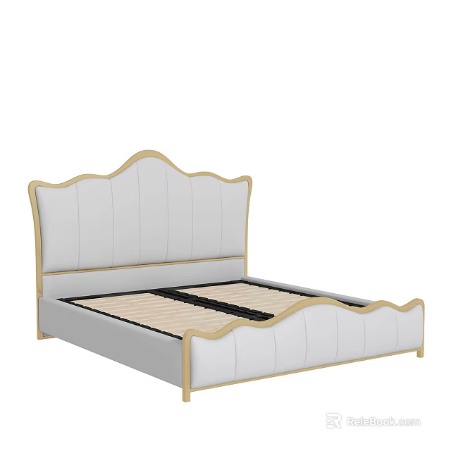 Elegant Modern Double Bed With Upholstered Headboard White Frame And Gold Accents 3d model 