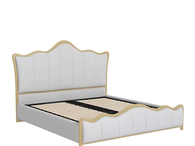Elegant Modern Double Bed With Upholstered Headboard White Frame And Gold Accents 3d model