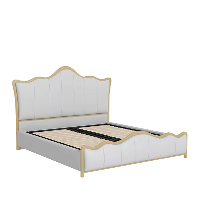 Elegant Modern Double Bed With Upholstered Headboard White Frame And Gold Accents 3d model