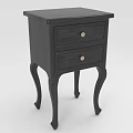Black Bedside Table With Two Drawers Metal Knobs And Curved Legs Design 3d model