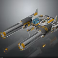 Futuristic Cosmic Spacecraft With Dual Thrusters Central Cockpit And Metallic Module Structure