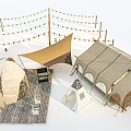 Various Outdoor Camping Tents With String Lights And Dome Teepee Canvas Structures 3d model