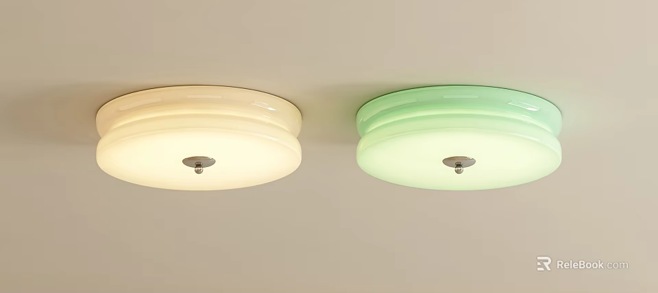 Beige And Light Green Round Ceiling Lights With Smooth Surface For Interior Lighting 3d model