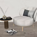 Cozy White Round Single Sofa With Decorative Pillows And Side Table On Wooden Floor