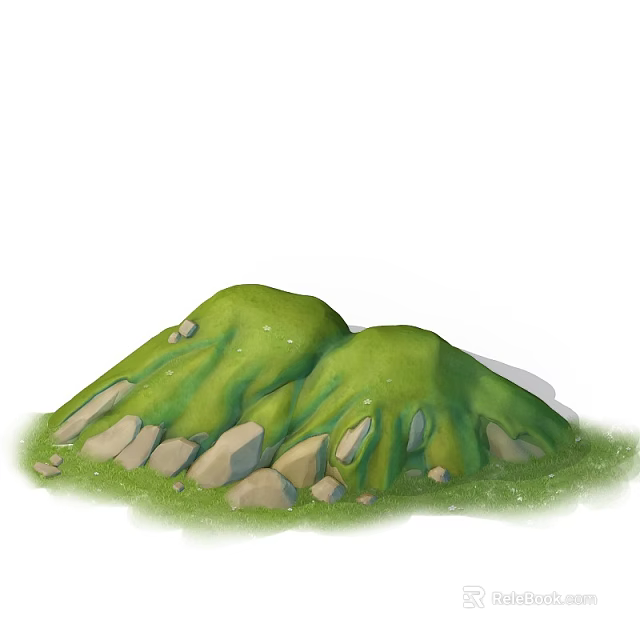 Lush Green Hills Scenic Landscape With Mossy Slopes And Rocks At Base 3d model 