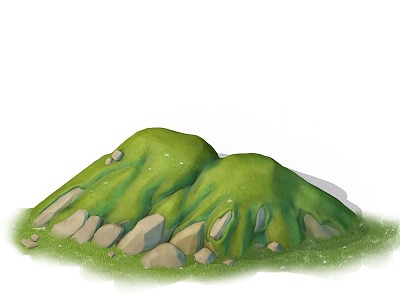 Q version cartoon hills green hills model