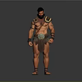 3D Model Of Bearded Shirtless Muscular Man With Shoulder Armor Arm Bands And Leather Loincloth
