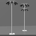 Road Facilities White Poles With Multiple Black Lighting Fixtures On Urban Streets