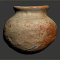 Rustic Terracotta Vase With Round Mouth Orange White Patina And Textured Bulbous Body