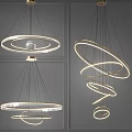 Sleek Modern Illuminated Chandeliers Featuring Circular Rings And Spiral Design Details
