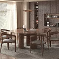 Dining Room Interior Design With Round Wooden Table Chairs Wooden Cabinets Floor Lamp And Potted Plant
