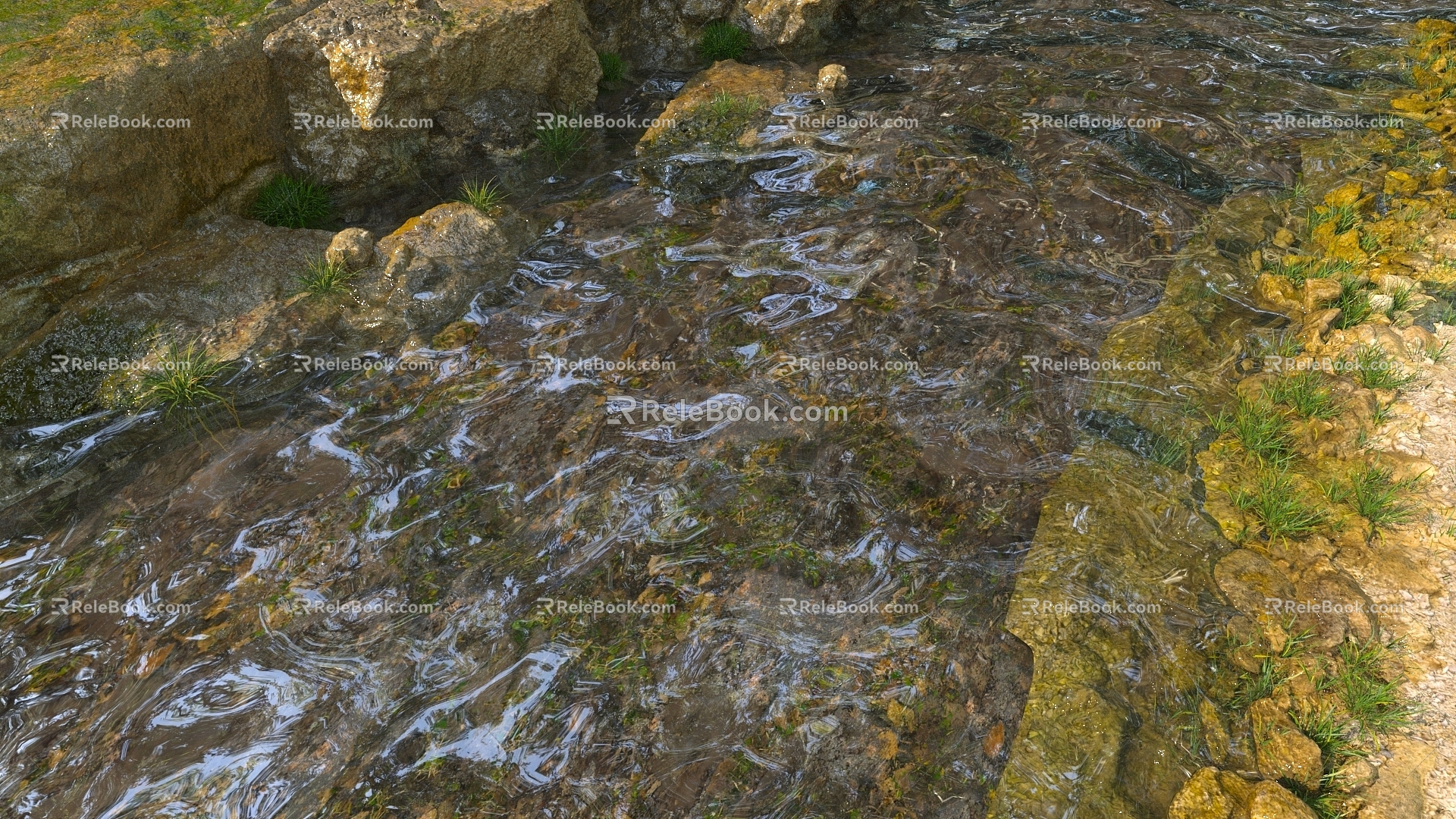 River Stream Water Rocks 3d model