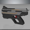 Futuristic Sci Fi Gun With Metallic Gray White Body And Yellow Red Accents
