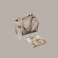 Modern Stylish Accessories Set with Beige Handbag Thermal Bottle and Magazine