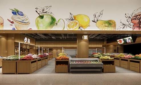 Modern Supermarket Fruit and Vegetable Area 3d model