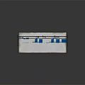 Modern Station Waiting Area With Blue Seats Black Metal Frame And Countertop