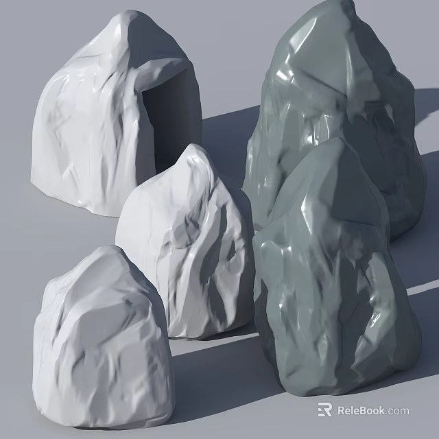 3D Stone Models with White and Gray Colors Varied Shapes and Textured Surfaces 3d model 