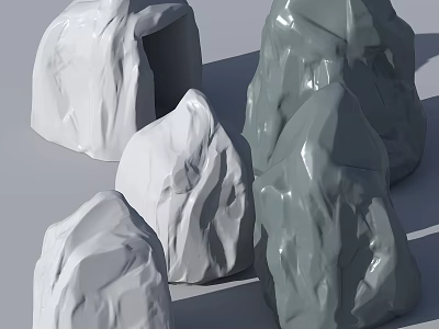 3D Stone Models with White and Gray Colors Varied Shapes and Textured Surfaces 3d model