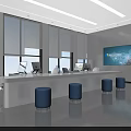 Modern High Tech Monitoring Control Room With Multiple Computers And Large Background Display Screens