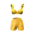 Yellow Ruffled Camisole Top And Matching Shorts Women's Casual Outfit