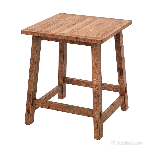 Solid Wood Stool With Simple Design And Natural Finish For Home Use 3d model 