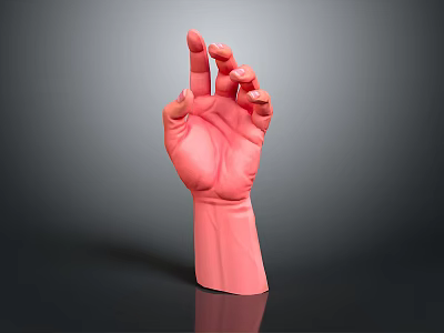 Pink Human Hand With Palm Up Making Specific Gesture Against Dark Background With Reflection 3d model