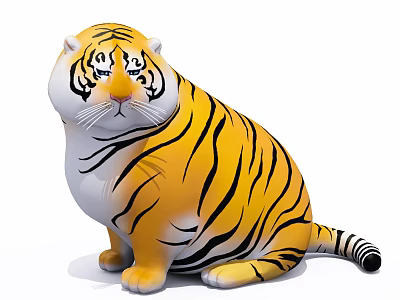Cute Cartoon Style Tiger Plush Doll with Yellow Black Stripes and Sitting Posture 3d model