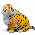 Cute Cartoon Style Tiger Plush Doll with Yellow Black Stripes and Sitting Posture